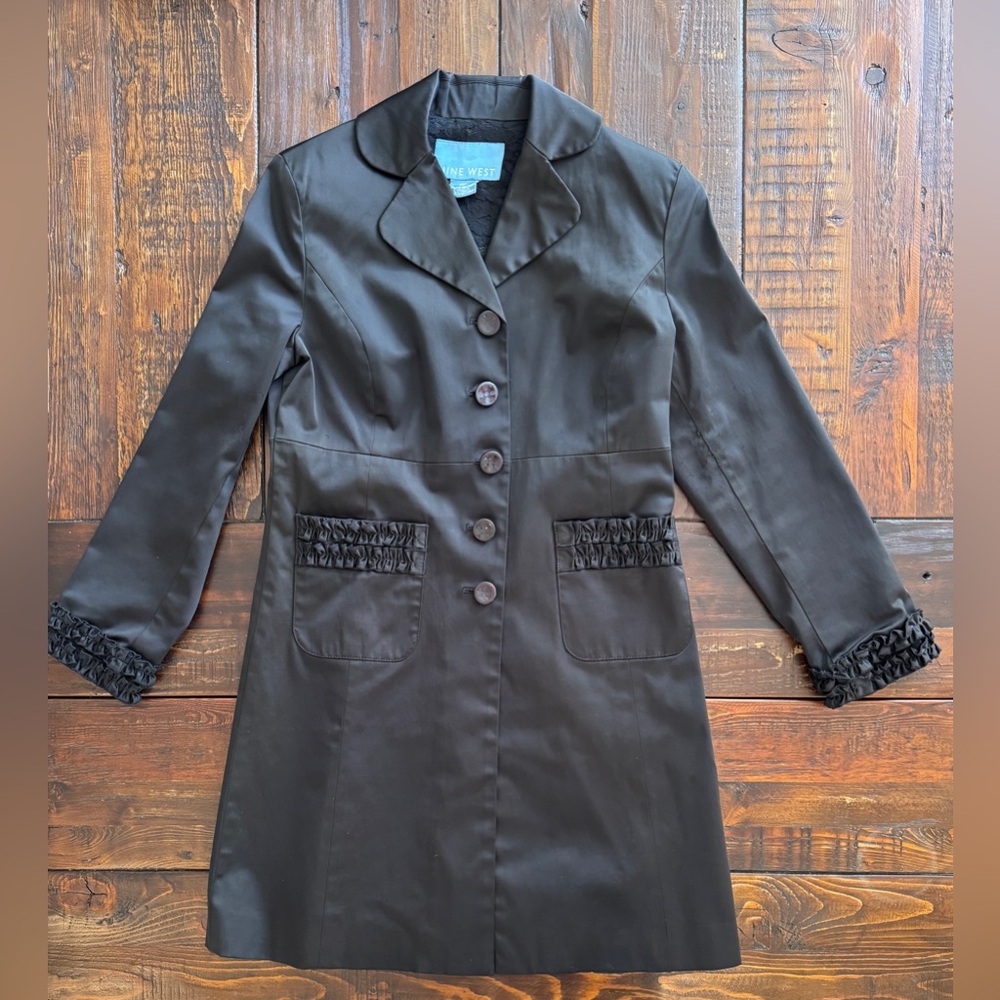 Nine West Black Trench with Ruffle Details. Size S. GUC